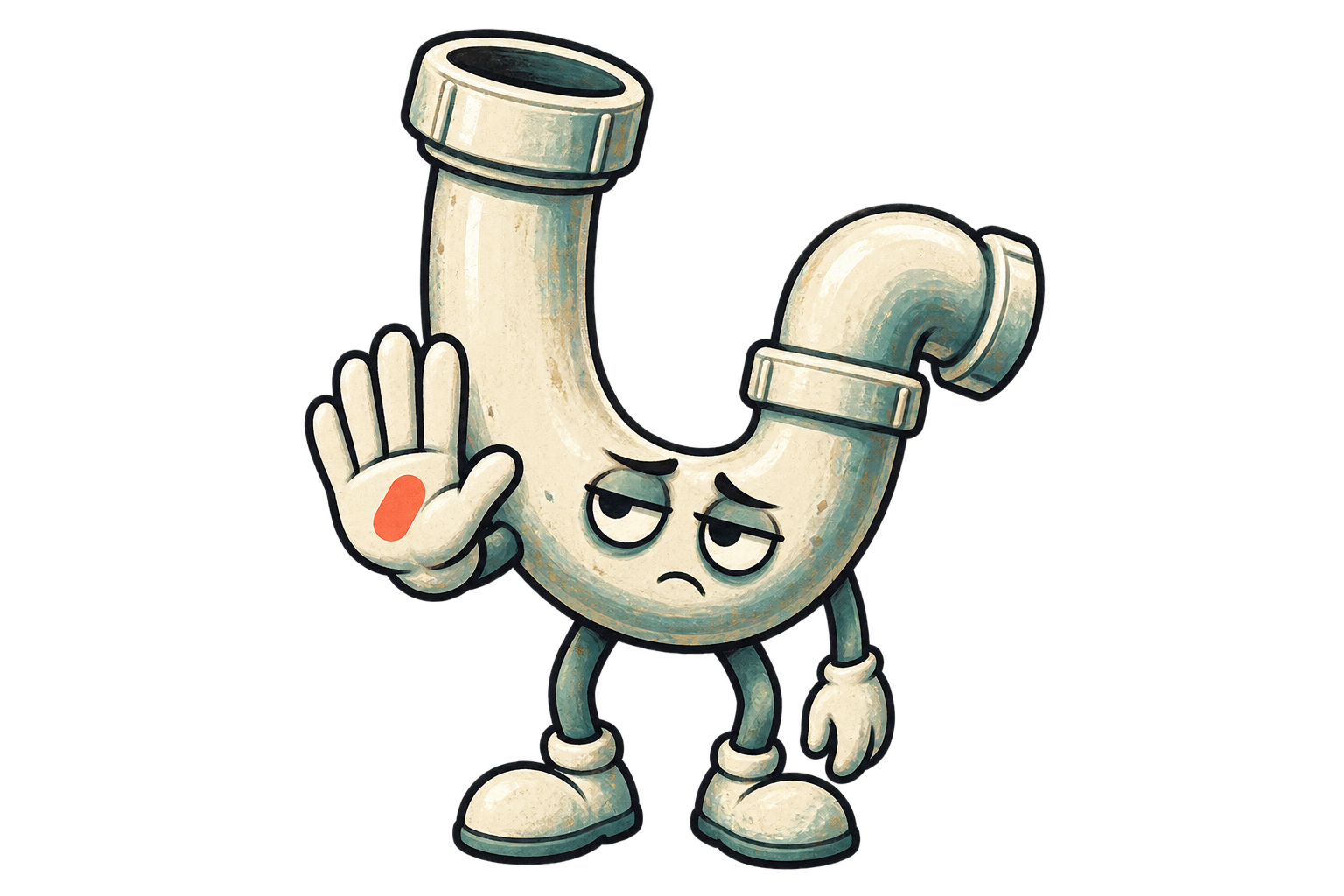 A tired drain pipe holding up a hand to say stop